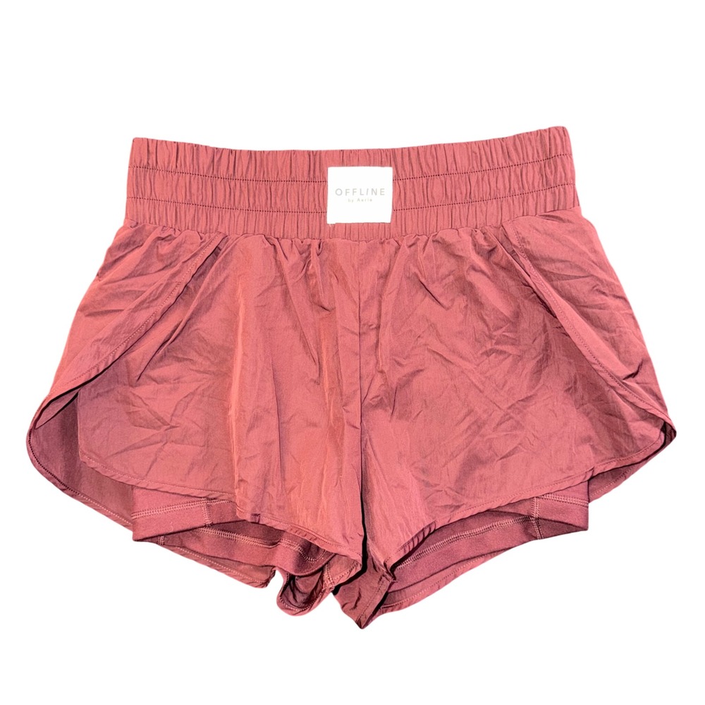 OFFLINE by Aerie Womens Burgundy Layered Running Shorts Smocked Waist Medium